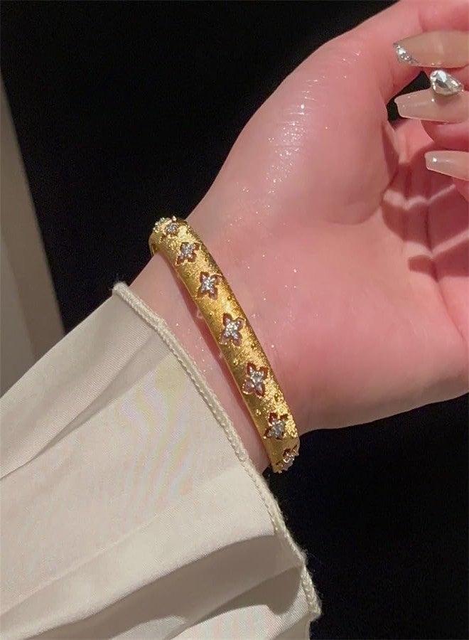 sunglnl Gold Bracelets for Women, Silver Gold Stripe Bangle Bracelet Cuff Flower Shaped With Simulated Diamond Trendy Mixed Metal Open Gift for Mom Her Jewelry (Gold Flower) - Image 2